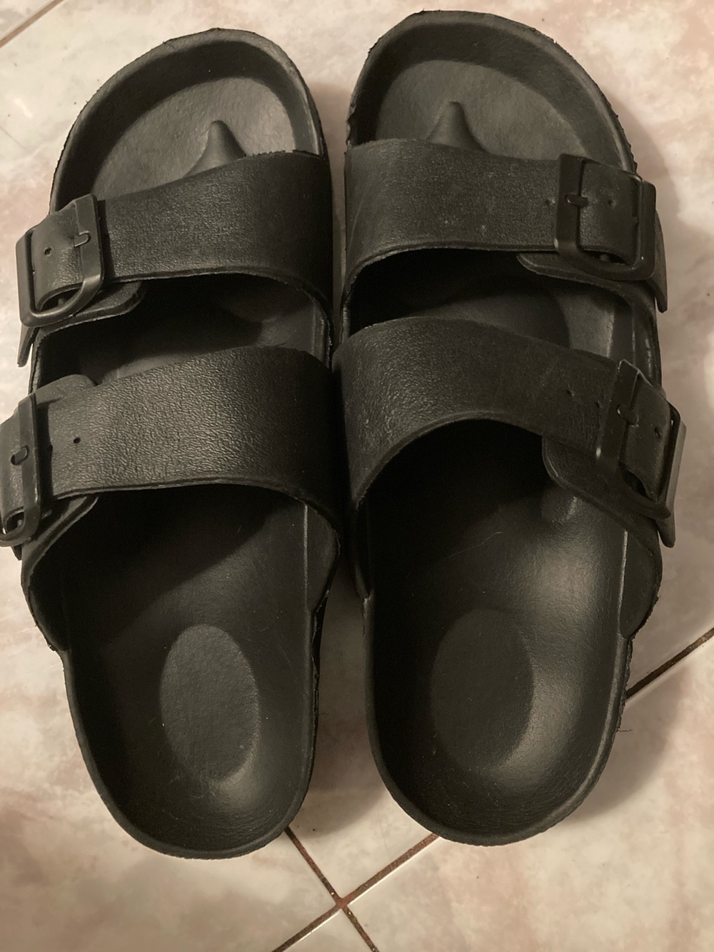 Black Double-Buckle Slip-On Sandals